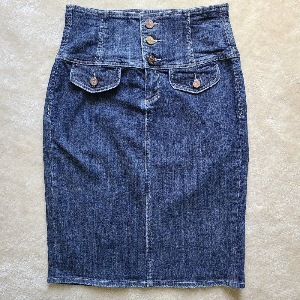 Knee-length Corset Waist Denim Pencil Skirt - Sz 29